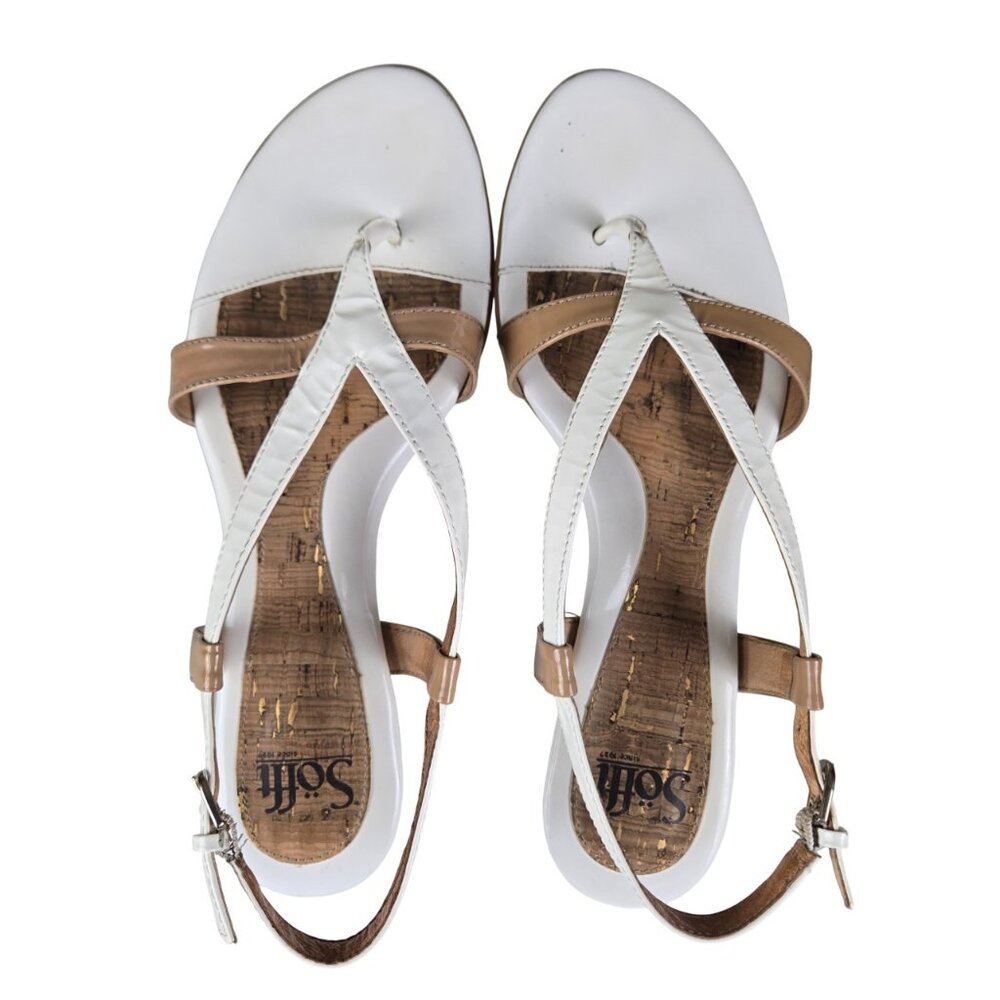 Sofft Bali Flat Sandals 9M White Tan Patent Cork Footbed Buckle Closure - Picture 5 of 10